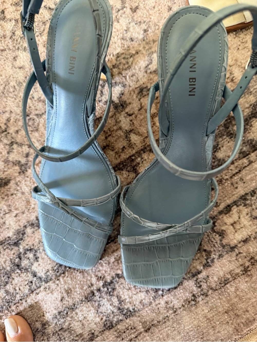 Gianni Bini Teal Strappy Croc-Embossed Sandals